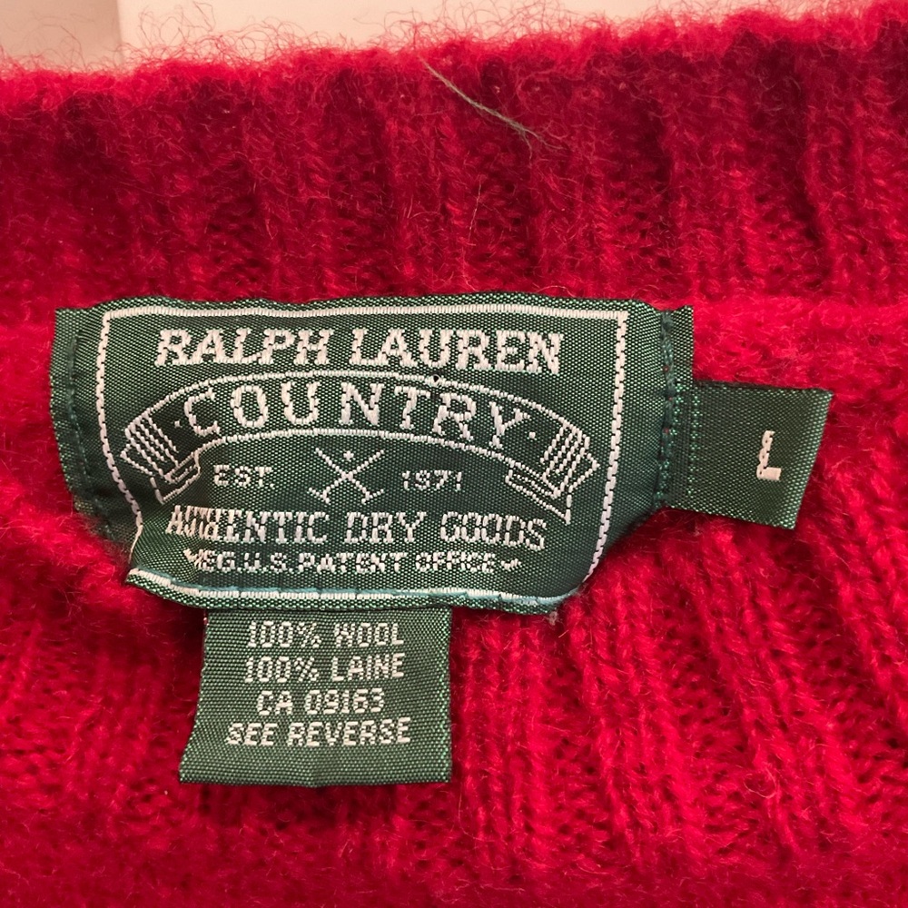 Rare Vintage 90’s Ralph Lauren Country Red Bear Wool Ski Sweater - Picture 2 of 4